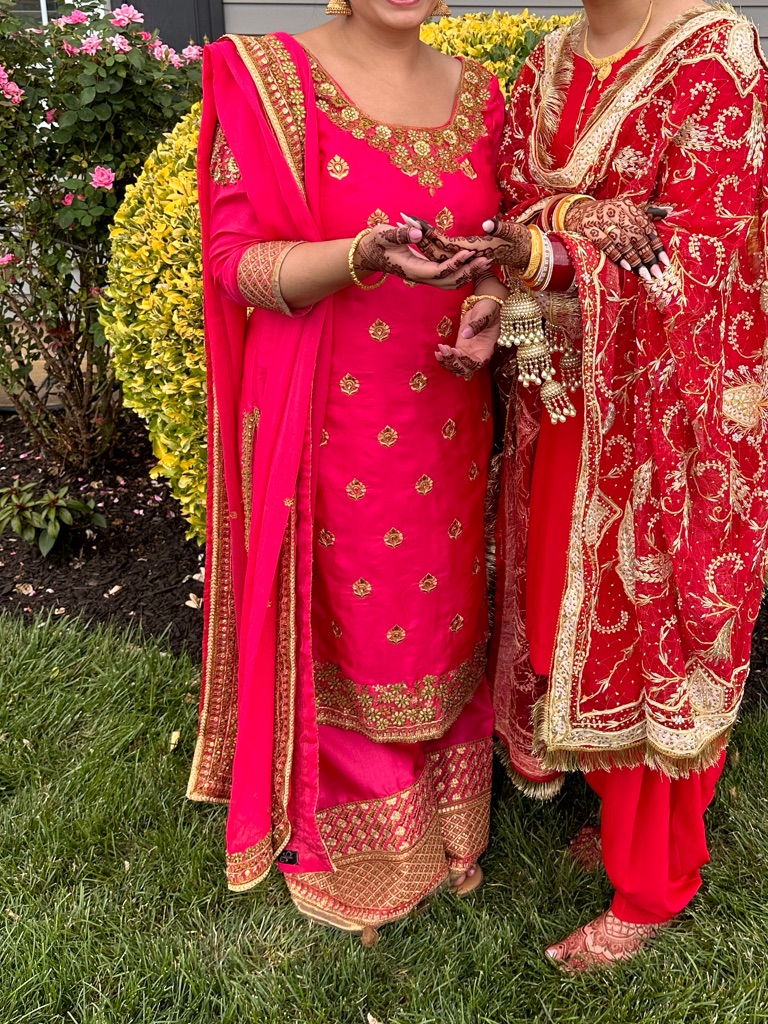 Fuchsia Red Embroidered Salwar Kameez With Gold Accents